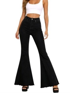 Judy Blue High-Rise Black Flare Raw Hem Jeans